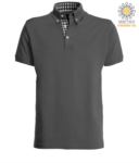 Short sleeve work polo shirt, three button closure, side vents, button-down collar handrail, 100% cotton fabric, white color, white color blue and yellow collar X-JN964.GR