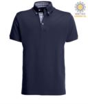 Short sleeve work polo shirt, three button closure, side vents, button-down collar handrail, 100% cotton fabric, navy blue color, navy blue color red and white collar X-JN964.NA