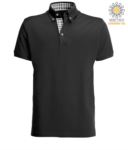 Short sleeve work polo shirt, three button closure, side vents, button-down collar handrail, 100% cotton fabric, black color, black color denim collar X-JN964.NE