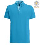 Short sleeve work polo shirt, three button closure, side vents, button-down collar handrail, 100% cotton fabric, white color, white color blue and yellow collar X-JN964.TU