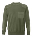 Men crew neck sweater, coarse knit fabric, shoulder and elbow patches, flap pocket, 100% acrylic fabric
color militar green
 VACOMANDO.VEM
