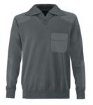 Men high neck sweater, short zip, shoulder and elbow patches, flap pocket, 100% acrylic fabric VADRIVER.GRI