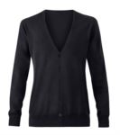 Women V-neck cardigan with ribbed neck and cuffs, central opening, cotton and acrylic fabric. X-PR697.NE