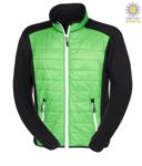 Slim fit jacket for men, with mixed material: fleece and primaloft padding, high rigid collar. Long front zip in contrast colour white.Colour: green and black X-JN593.VEB