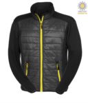 Slim fit jacket for men, with mixed material: fleece and primaloft padding, high rigid collar. Long front zip in contrast colour white.Colour: green and black X-JN593.NEG