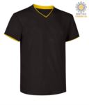 T-Shirt short sleeve V-neck, inner collar and bottom sleeve in contrast, color dark grey & orange  JR992034.NE