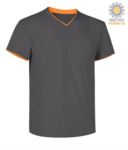 T-Shirt short sleeve V-neck, inner collar and bottom sleeve in contrast, color orange and black  JR992031.GRS