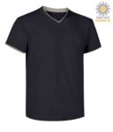 T-Shirt short sleeve V-neck, inner collar and bottom sleeve in contrast, color royal blue & blue JR992036.BLG