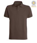 Short sleeved polo shirt with three buttons closure, 100% cotton, light brown colour PAVENICE.MA