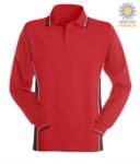 Two tone long sleeve polo, double piping on the collar, cuffs and side band. Colour red/grey JR992124.ROG