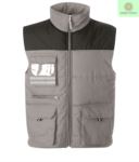 Multi pocket work vest, two tone padded fabric, polyester and cotton. Color: grey and black  JR987461.GR