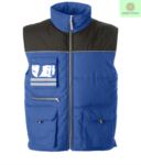 Multi pocket work vest, two tone padded fabric, polyester and cotton. Color: royal blue and black  JR987462.AZ