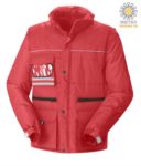 Multi pocket jacket with detachable waterproof sleeves, removable hood with reflective profiles on the pocket and badge holder, color grey JR987702.RO