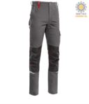 Two tone multi pocket trousers, refractive piping below the knee. Color black/red PPLND02203.GRR