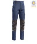 Two tone multi pocket trousers, refractive piping below the knee. Color blue/grey PPLND02203.BLG