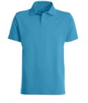 Short sleeved polo shirt, closed collar, double stitching on shoulders and armholes, vents at the bottom, reinforcement on the back of the neck, colour light blue
 X-CPUI10.441