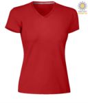 Short sleeve V-neck T-shirt, color red  PAV-NECKLADY.RO