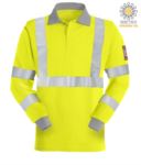 Long sleeve polo shirt, high visibility antistatic flame retardant, concealed button closure, reflective band on chest and two sleeves, two-tone, certified EN 20471, EN 1149-5, CEI EN 61482-1-2:2008, EN 11612:2009, colour yellow  POFR77.GI