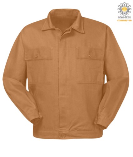 Cotton work jacket with two chest pockets. Colour khaki