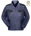 Two-tone multi pocket work jacket with reflective piping on shoulders and sleeves. Colour blue/black PPLND05203.BL