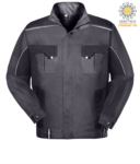 Two-tone multi pocket work jacket with reflective piping on shoulders and sleeves. Colour grey/black PPLND05203.GR
