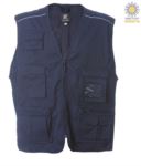 summer work vest with blue badge holder with nine pockets and reflective piping JR987530.NAVY