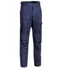 Fireproof trousers, two front and back pockets, meter pocket, blue denim colour. UNI EN ISO 340:2004, EN 11611, EN 11612:2009 certified. COV263.BL