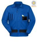 Two-tone multitasche work jacket with Korean collar. Royal Light Blue/Black color PPPWF05536.AZZ