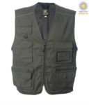 summer work vest with military grey badge holder with nine pockets and reflective piping JR987534.VE