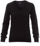 V-neck sweater  for women with ribbed cuffs and waist, color black PABUSINESSLADY.NE