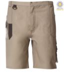 Multi pocket Bermuda shorts with contrasting details and stitching, keychain hook; colour beige/brown JR989502.BE