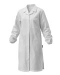 Women coat, long sleeve, button closure, applied pocket, two side pockets, elastic cuffs, white, CE certified, Colour White. SI12CA0032.BI