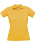Women short sleeved polo shirt, two matching buttons, color sky blue  X-CPW455.GOLD