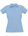 Women short sleeved polo shirt, two matching buttons, color sky blue  X-CPW455.SKYBLUE