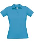 Women short sleeved polo shirt, two matching buttons, color sky blue  X-CPW455.ATOLL
