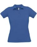 Women short sleeved polo shirt, two matching buttons, color sky blue  X-CPW455.ROYALBLUE
