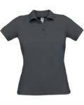 Women short sleeved polo shirt, two matching buttons, navy blue X-CPW455.DARKGREY