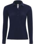 Women Long sleeved polo shirt 100% combed cotton, color black X-CPW456.BLU